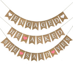 3 Pieces She Said Yes Banner Engaged Sign Burlap Banner He Asked She Said Yes De