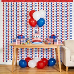 4th of July Photo Backdrop Set – 2 Pack Red White and Blue Tinsel Curtains
