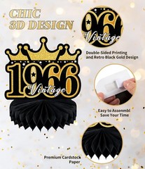 Party-Ready 60th Birthday Decorations: 9 Piece Black Gold Centerpieces