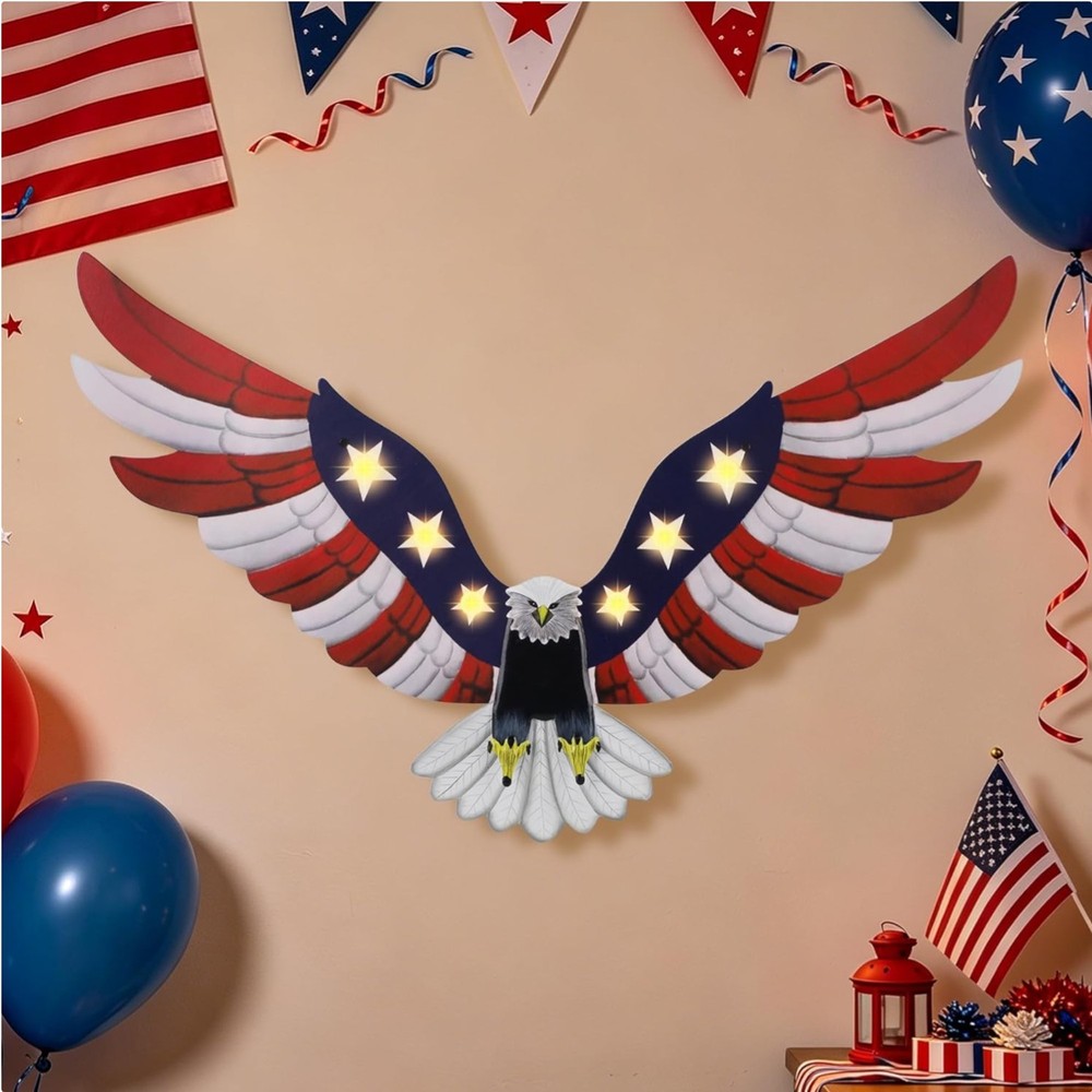Rust-Proof American Flag Eagle Decor, 23.6″ x 15.7″