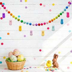 6.56FT Easter Decorations Garland, Handmade Wool Felt Rabbits Bunny Easter Ba…