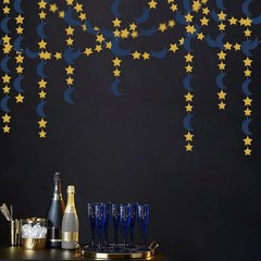 Navy-Blue Gold Moon-Star Party-Decorations Garland – 52Ft Twinkle Little Star Ha