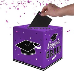 Foldable 9-Inch Graduation Box – Exquisite Purple Card Holder for Celebrations