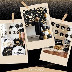 Graduation Decorations Class of 2026 Black Gold White 40pcs Grad Party Suppli…