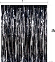 Fecedy 2 Pack Black Metallic Tinsel Foil Fringe Curtains Party Decor 3×8.3ft