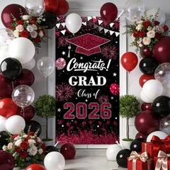 2026 Graduation Door Cover 3×6 ft Maroon Congrats Grad Banner Class of 2026 Porc