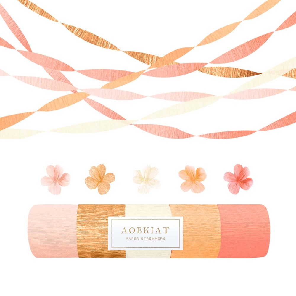 Streamers Party Decorations,5 Rolls Pastel Pink Gold Orange Color