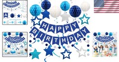 Complete Blue Birthday Party Decoration Kit: Banner & Fun Whimsical Accents
