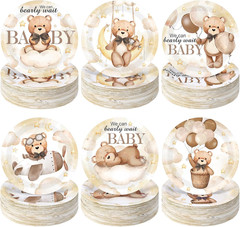 60 Pcs Bear Baby Shower Decorations 7 Inch Brown Bear Paper Plates We Can Wait P