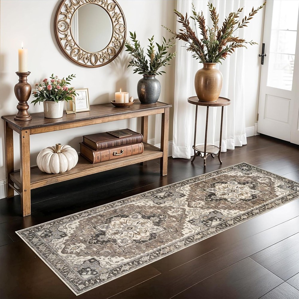 Washable Kitchen Runner Rug – 2×6 Hallway Distressed Mats 2×6, Beige