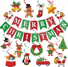 Merry Christmas Banner with Pre-Strung Red Green Hanging Swirls Party Decor