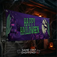 Custom Happy Halloween Banner Personalized Vinyl Haunted House Party Backdrop