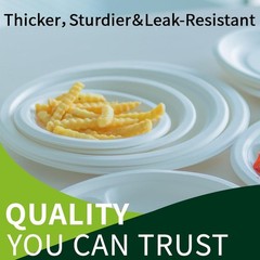 7 Inch Compostable Paper Plates 【White 150 Pack】, 100% Sugarcane B