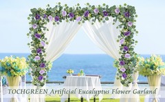 2 Pack 13Ft Artificial Eucalyptus Flower Garland with Purple Roses, Fake Rose