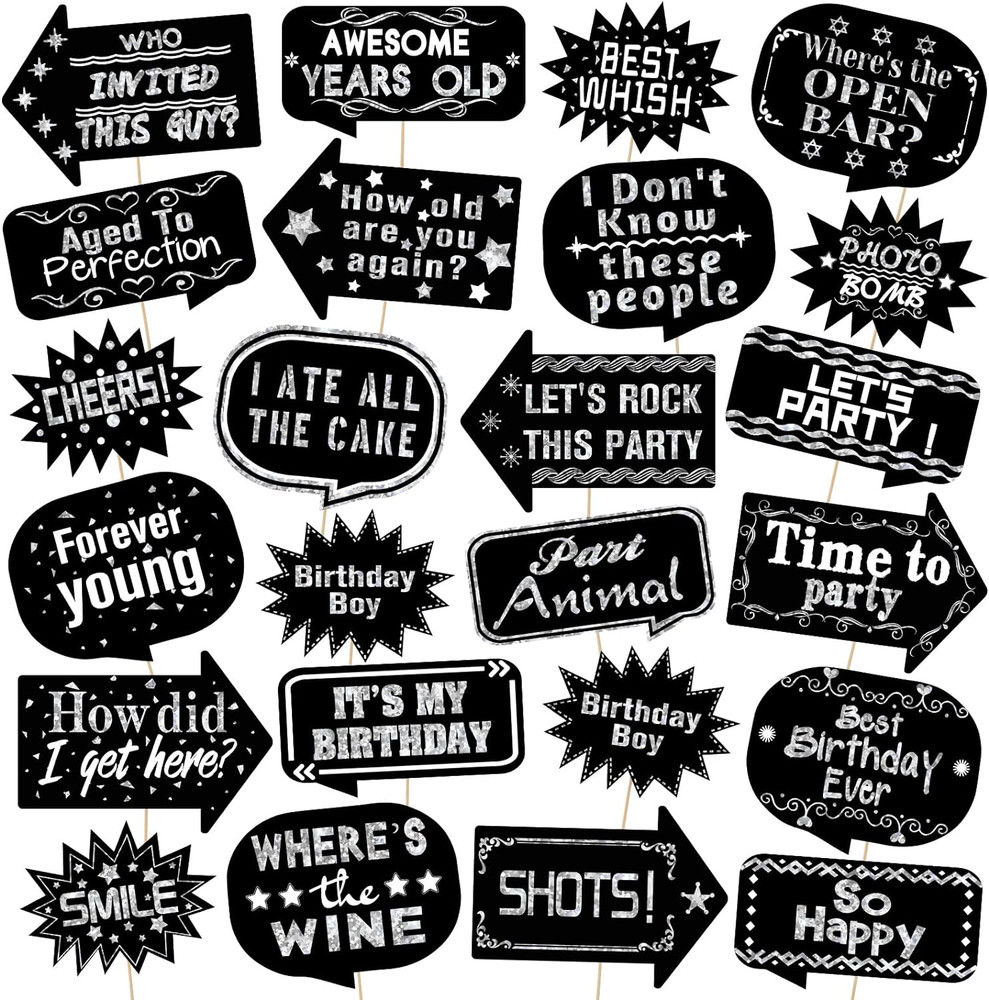 24 Pieces Photo Booth Props Birthday with Stick Happy Birthday Weddings Graduati