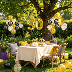 50Th Birthday Decorations Kit for Him Men Her Women Black Gold Complete Set | El