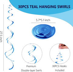 Royal Blue Hanging Swirls Party Decorations 30 Pack- Extra Long Double Swirl Cei