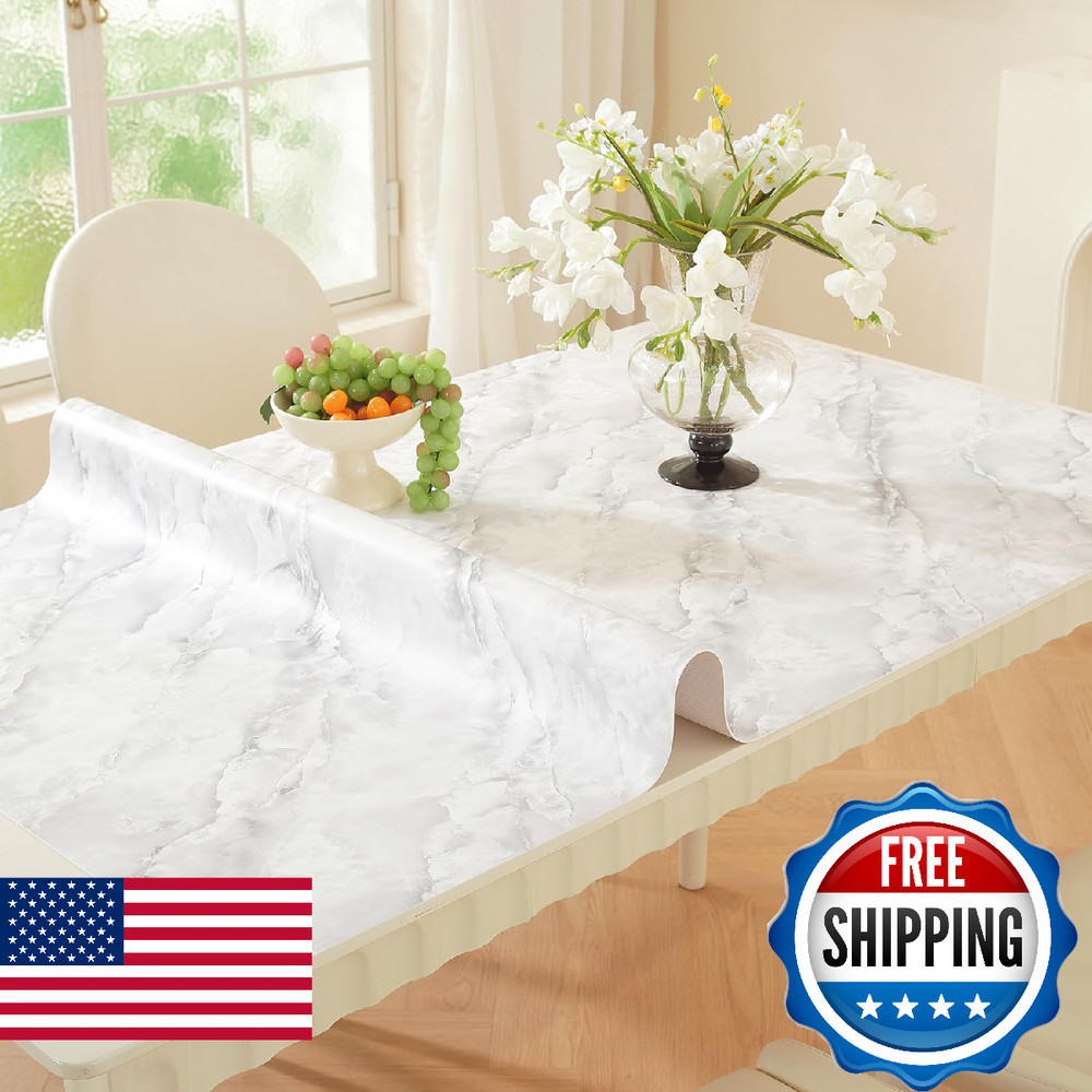 OstepDecor Marble-Look Table Protector 24 x 60 Inch, 1.5mm Thick Plastic Table C