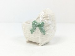 Ceramic Pottery Baby Bassinet Basket Crib White Green Boy Planter 3″x2″x2.5″ New