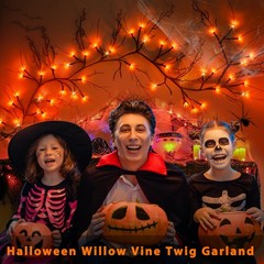 [8 Modes & Timer 6Ft 54 LED Willow Vine Twig Garland with 6FT-Orange, Orange
