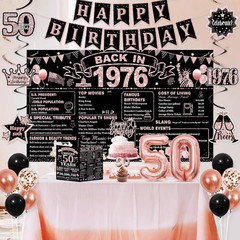 50th Birthday Decorations for Women, Rose Gold Black Back in 1976 Party Suppl…
