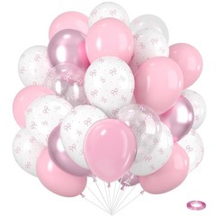 50Pcs Pink & White Bow Balloon Set, 12Inch Latex Balloons,Perfect for Birthda…