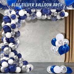 149PCS Blue Silver Birthday Party Decorations,Backdrop, Balloon Arch/Garland Kit