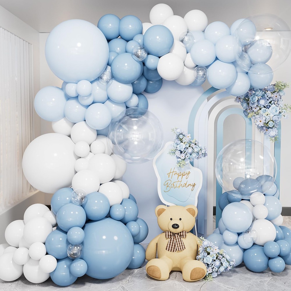 Dusty Blue Balloon Arch Kit, 138PCS Blue and White Balloon Garland Arch Kit w…