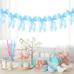 Blue Bow Garland Banner, Pre-Strung Satin Ribbon Bow Themed Party Decorations, B