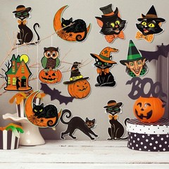 Halloween Cutouts Vintage Pumpkin Witch Cat Owl 40Pcs Paper Decorations Party De