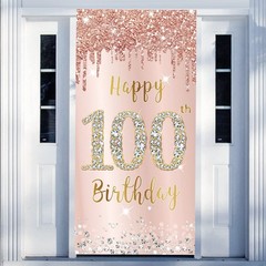 Happy 100th Birthday Door Banner Decorations for Large, Pink Rose Gold