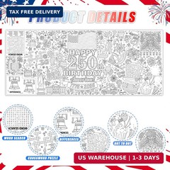 DPKOW 250th Anniversary American Coloring Tablecloth 4th of July Party Favors, A