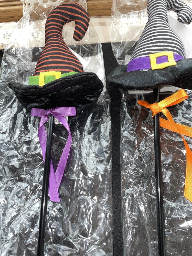 Set Of 2 Halloween Witch Hat Picks Crafts Decoration Floral NIB