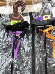 Set Of 2 Halloween Witch Hat Picks Crafts Decoration Floral NIB