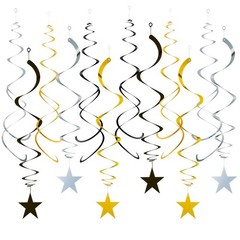 Black Gold and Silver Foil Hanging Ceiling Swirls Garland,Star Swirl Streamer…