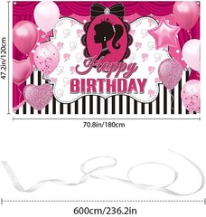 Pink Princess Birthday Party Backdrop 71×43″ Barbie Style Banner Photo Prop NEW