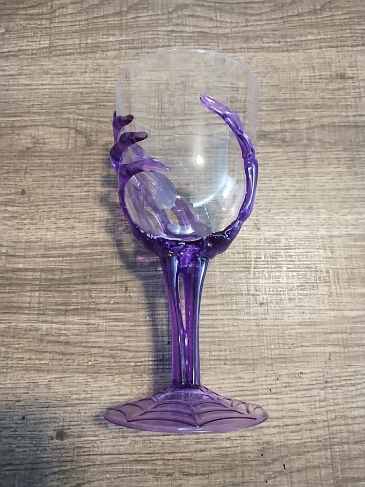 Purple Skeleton Hand Plastic Wine Glass Goblet Bar Prop Party 7″h