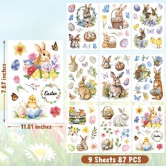 9 Sheets Easter Window Clings, 87 PCS 7.87×11.81 inches, Multicolored