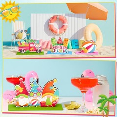 6 Pcs Hello Summer Table Decorations Sign Summer Gnome Wooden Table Centerpie…