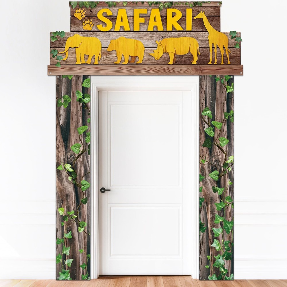 3pcs Jungle Themed Party Door Hanging Banner Wild Animal Decorations Safari A…