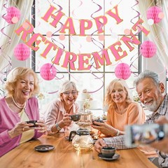 Retirement Party Decorations Kit for Women – 16-Piece Elegant Pink Set with P…