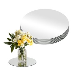 7 PCS Small Round Acrylic Wall Mirror Centerpieces Candle Trays 6 Inch 2mm