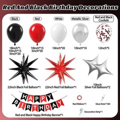 Red and Black Party Decorations, Red Black White Metallic Silver Foil Balloon…
