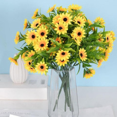 15 Head Yellow Artificial Sunflowers with Flexible Stems for Home Decor