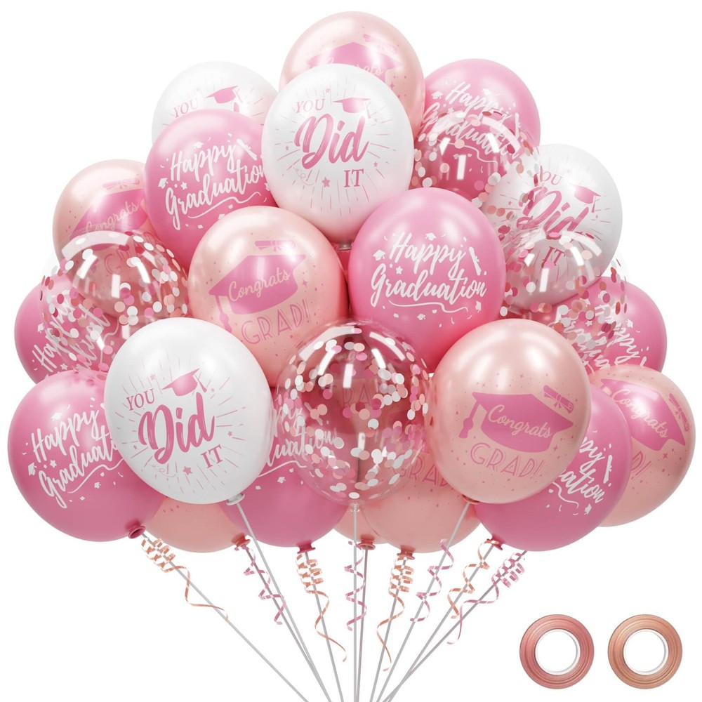 74 Pack Pink and Rose Gold Graduation Balloons Class of 2026 Graduation Decor…