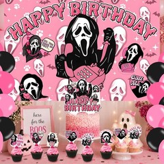 Pink Scream Party Decorations Horror Movie Banner Theme Party Decorations for…