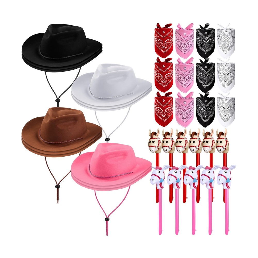 36 Pcs Cowboy Party Costume Set, Farm Cowboy Party Hats Paisley Bandanas Infl…