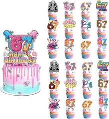 67th Birthday Decor – Colorful Graffiti Bunting & Cupcake Topper for Parties