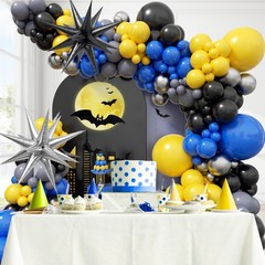 129pcs Blue and Yellow Balloon Arch Kit with Blue Gray Silver Black and Yello…