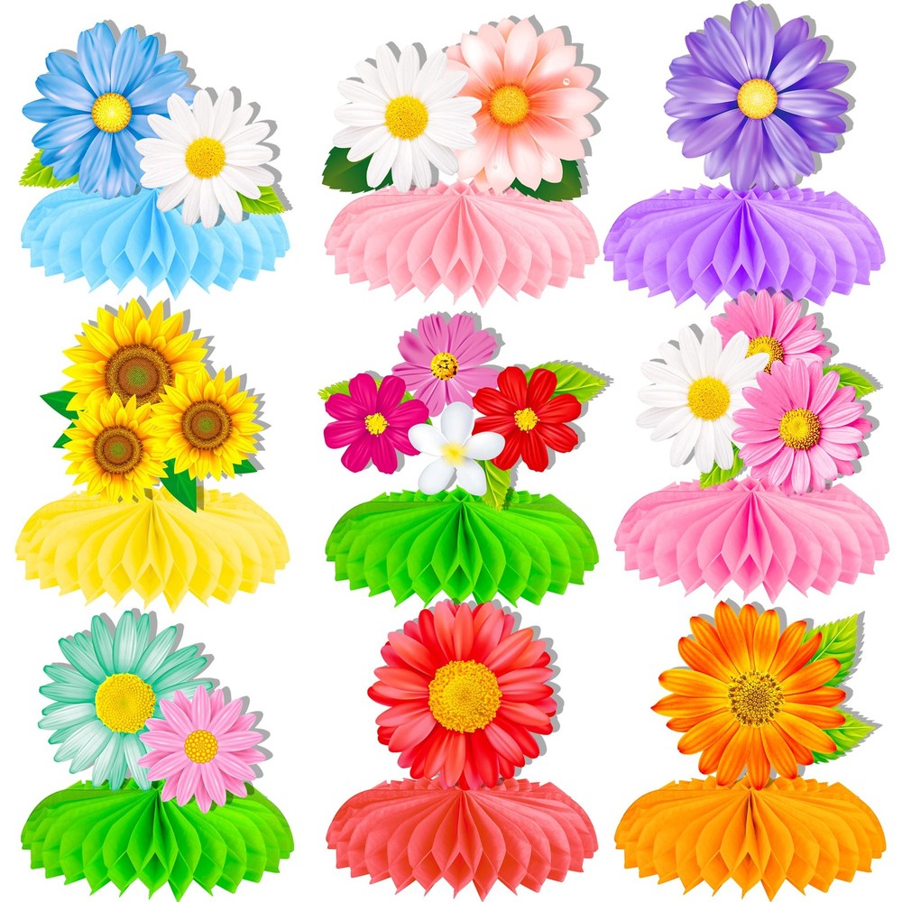 9 PCS Colorful Daisy Flower Honeycomb Centerpieces Floral Table Topper Party